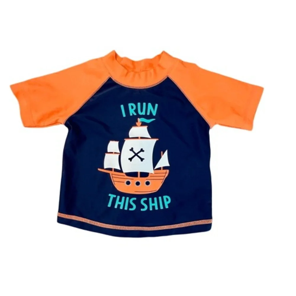 Simple Joys I Run the Ship Boys Swim Rashguard Trunks UPF 50+ Swim Set 6-9 month